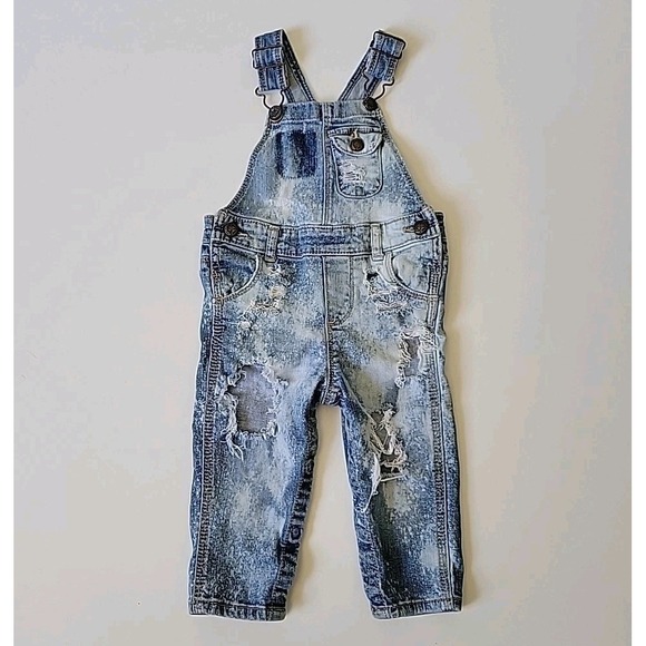 OshKosh B’gosh Other - OshKosh B'Gosh Vestpak Distressed Stone Wash‎ Denim Overalls 12M Snap Leg Casual